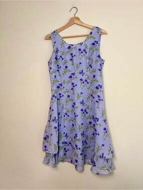 Vintage 90s Betsy’s Things Lavender Purple Floral Tiered Ruffle Dress Sz 10